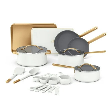 Beautiful 21-Piece Ceramic Nonstick Cookware Set with Pots and Pans, Bakeware, and Kitchen Tools, White Icing by Drew Barrymore | Walmart (US)