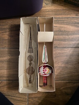 Vintage Poland Christmas Tree Topper Glass Triple Indent In Original Box  | eBay | eBay US