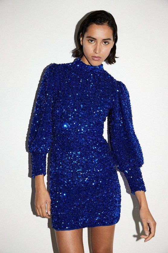 Velvet Sequin Cut Out Back Mini Dress | Warehouse UK & IE