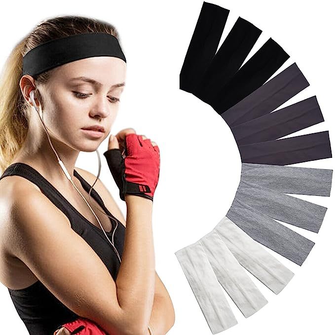 BBGifts 12 Pack Cotton Stretch Headbands, Women Girls Non-Slip Head Wraps Workout Headbands for S... | Amazon (US)