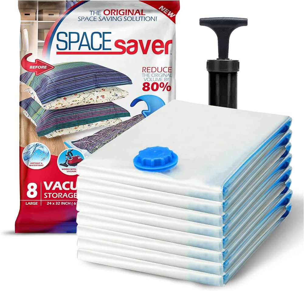 Spacesaver Vacuum Storage Bags (Large 8 Pack) Save 80% on Clothes Storage Space - Vacuum Sealer B... | Amazon (US)