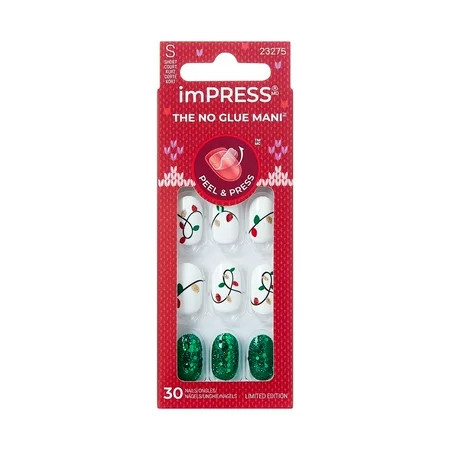KISS imPRESS Holiday Press On Nails, ‘Winter Whimsey’, White, Short Oval, 30 Count | Walmart (US)