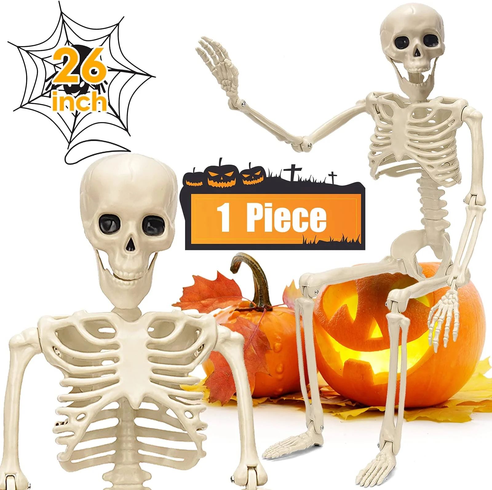 Halloween Skeletons, Happiwiz 26" Full Body Adjustable Skeleton with Movable Joints for Halloween... | Walmart (US)