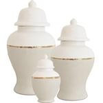 Beige Color Block Ginger Jar with Gold Accent | Lo Home by Lauren Haskell Designs