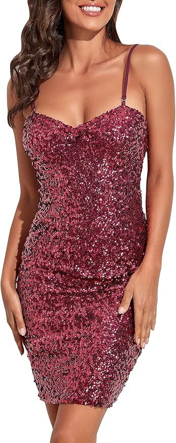 PrettyGuide Women's Glitter Sequin Bodycon Dress Sexy Tube Top Spaghetti Strap Mini Party Homecom... | Amazon (US)
