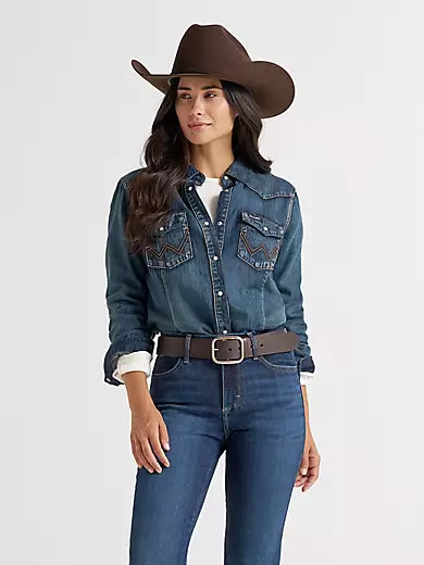 Women’s Long Sleeve Western Snap Denim Top in Denim | Wrangler