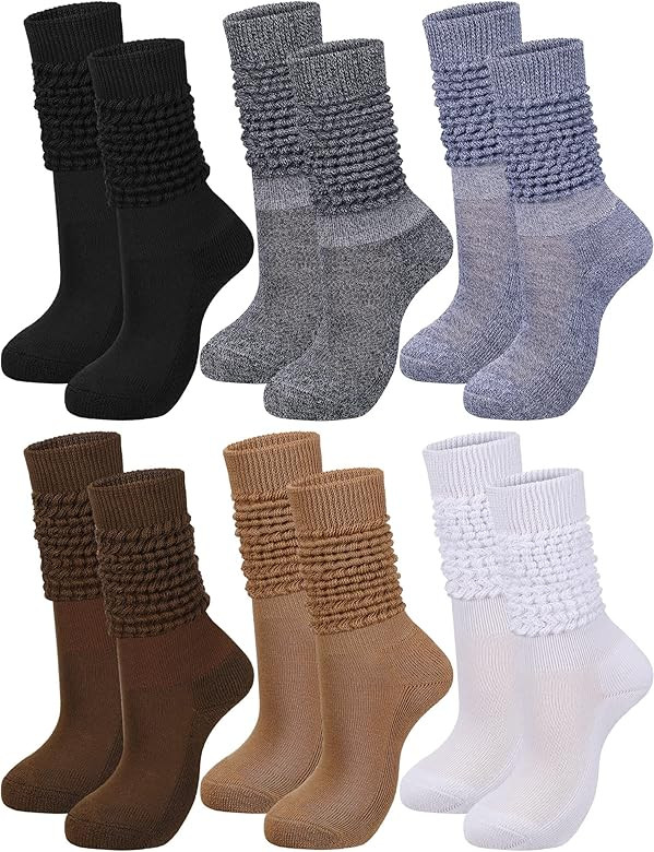 Bencailor 6 Pairs 80s 90s Women Slouch Socks Soft Knee Long Scrunch Socks Cotton Knit Stacked Soc... | Amazon (US)