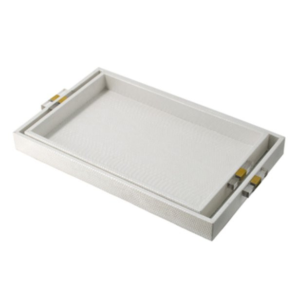 Set of 2 White and Gold Rectangular Nesting Trays with Handles 21.5" - Walmart.com | Walmart (US)