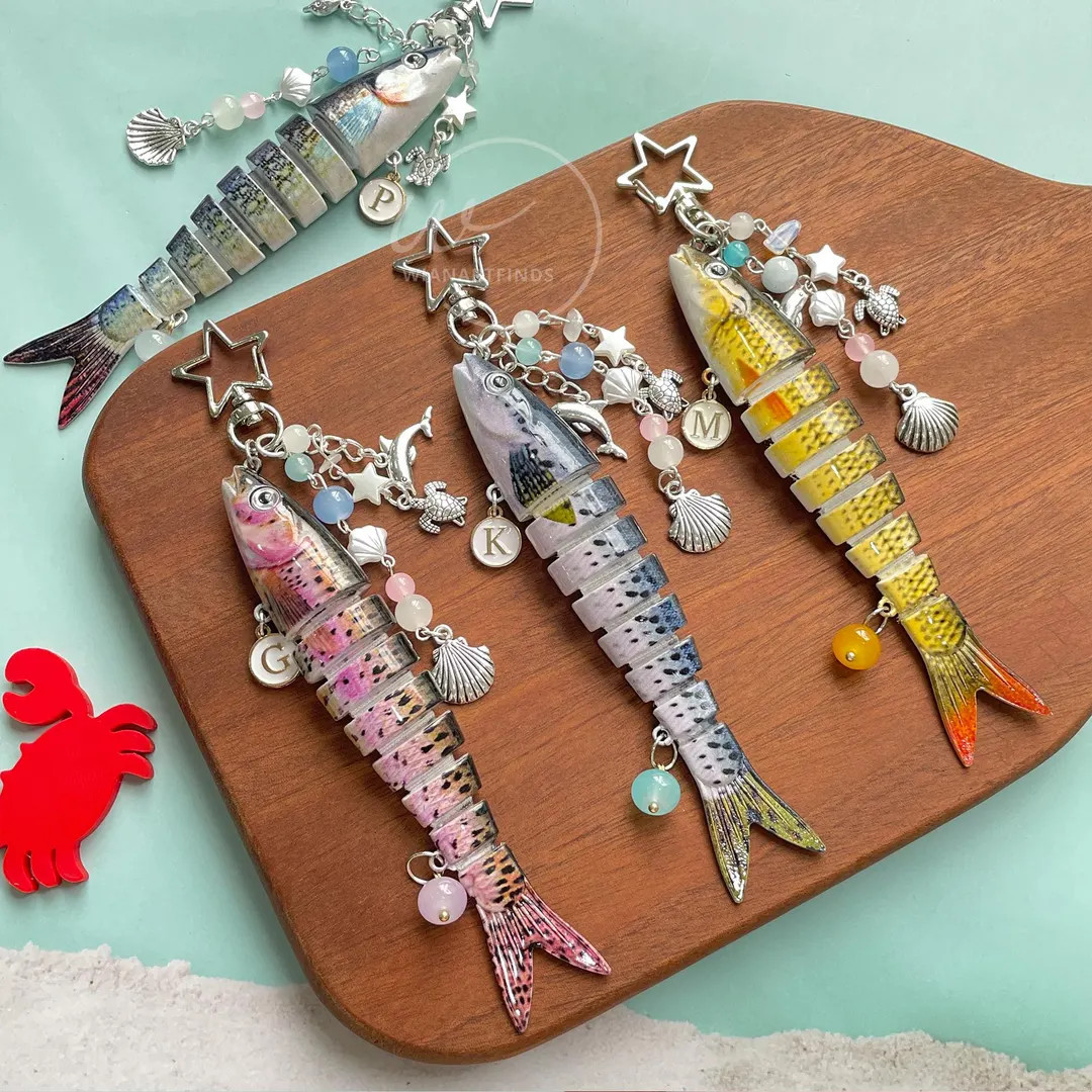 Fish Bait Keychain, Lucky Keyring, Fish Lure Keychains, Keychain With Letter Charms, Y2K Fish Bag... | Etsy (US)