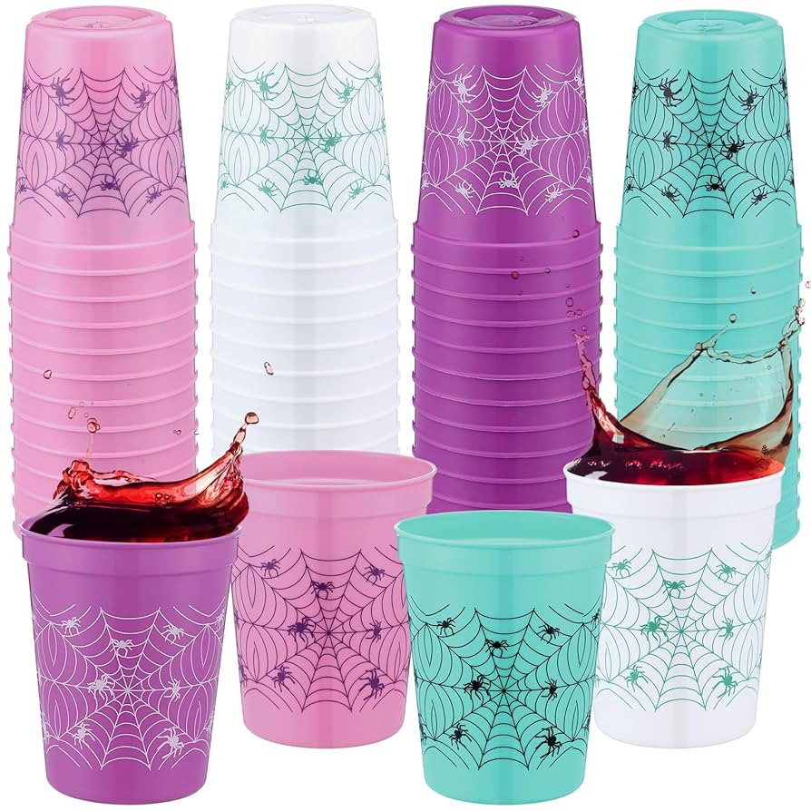 48 Pcs Spider Party Supplies Reusable 16 oz Plastic Cups Bulk Web Print Fun Drinkware Cartoon The... | Amazon (US)