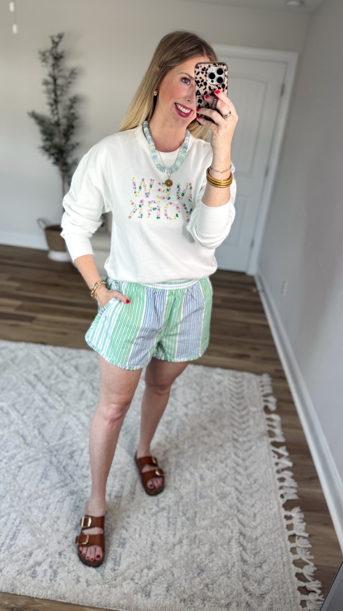 Daily try on, Walmart outfit, Walmart fashion, Walmart try on, graphic sweatshirt, striped shorts, free assembly

#LTKgrwm #LTKootd