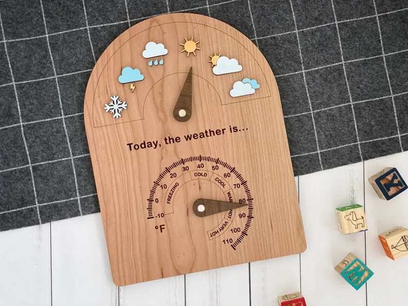 Children’s Wooden Weather and Temperature Dial Display | Homeschool Daily Weather Tool | Kid’... | Etsy (US)