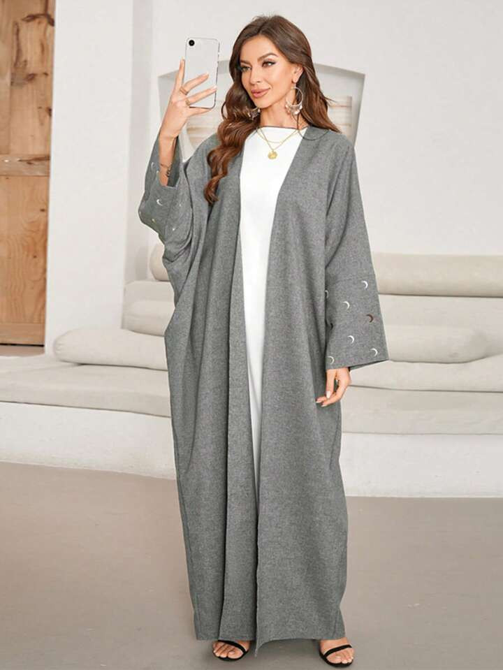 Clothing Fashionable Elegant Open Front Embroidered Moon Dress Grey Robe | SHEIN