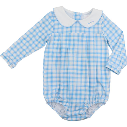 Blue And White Plaid Knit Bubble | Cecil and Lou