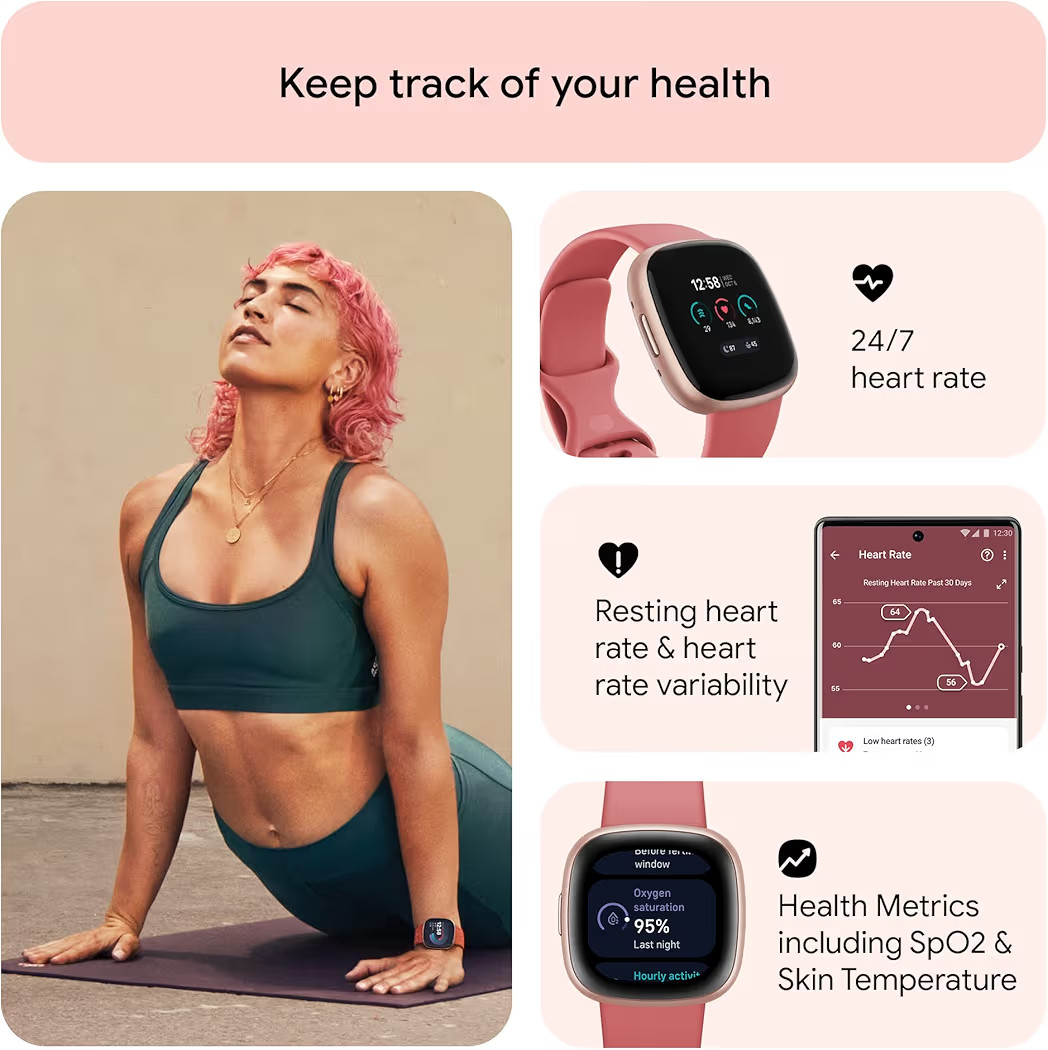 Fitbit Versa 4 Fitness Smartwatch, Pink Sand/Copper Rose, One Size | Amazon (US)
