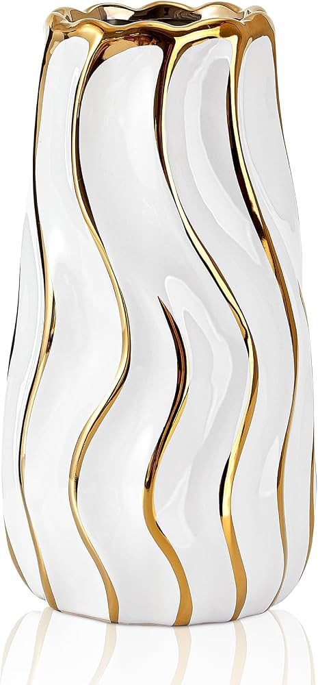 White Ceramic Vase for Home Decor,Decorative Flower Vase, Vertical Stripe Ceramic Vases for Home ... | Amazon (US)