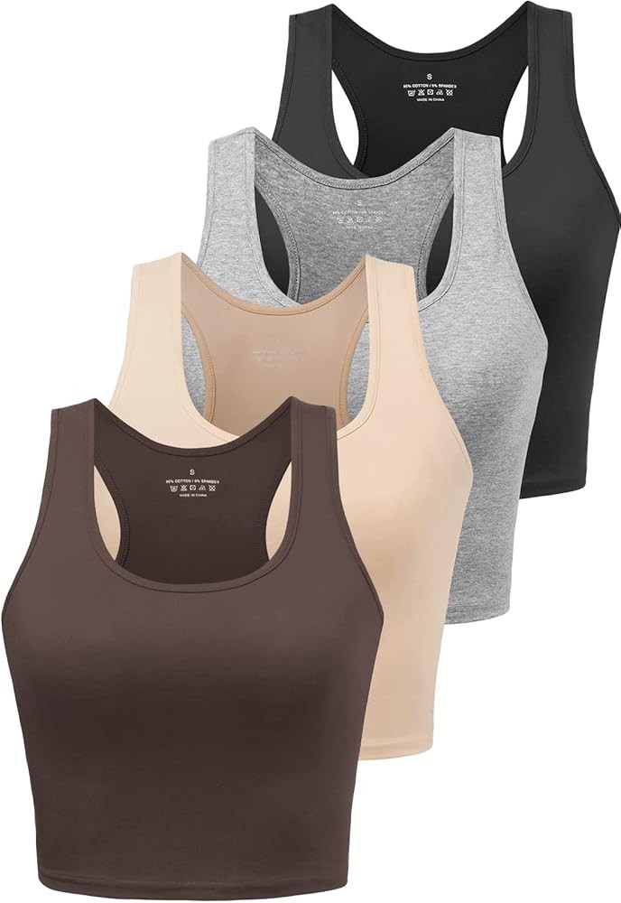 Cotton Workout Crop Tank Top for Women Racerback Yoga Tank Tops Athletic Sports Shirts Exercise U... | Amazon (US)