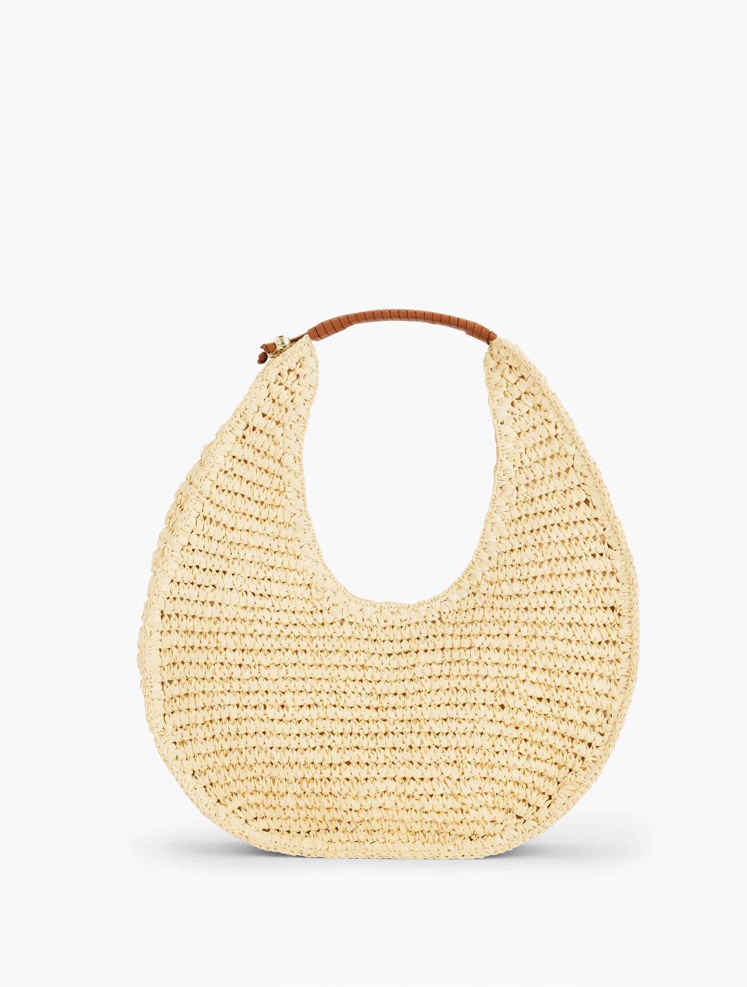 Leather Trim Straw Hobo Bag - Natural/Havana Tan - 001 Talbots | Talbots