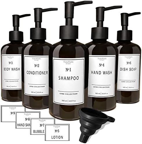 Refillable Shampoo and Conditioner Bottles - Empty Soap Dispenser Set of 5 (16.9oz) - Plastic Bathro | Amazon (US)