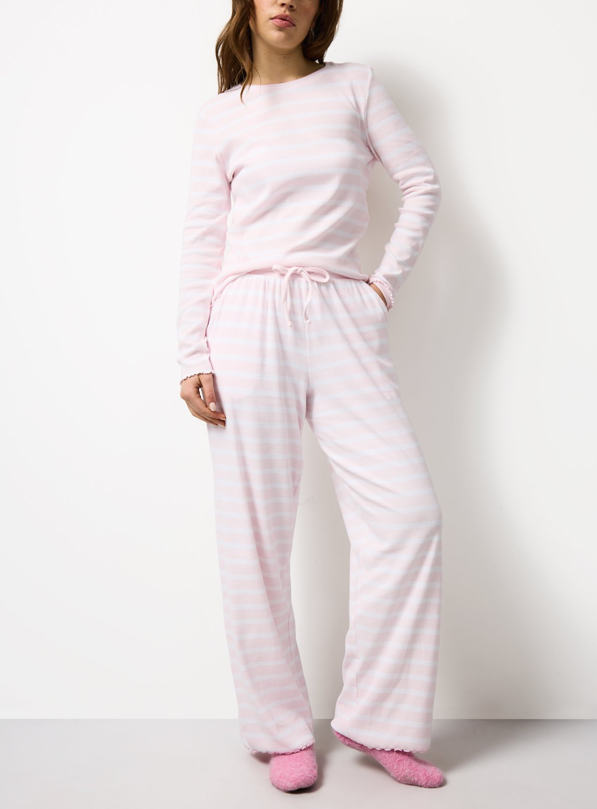 Pink Stripe Ribbed Co-ord Pyjama Bottoms | Tu Clothing