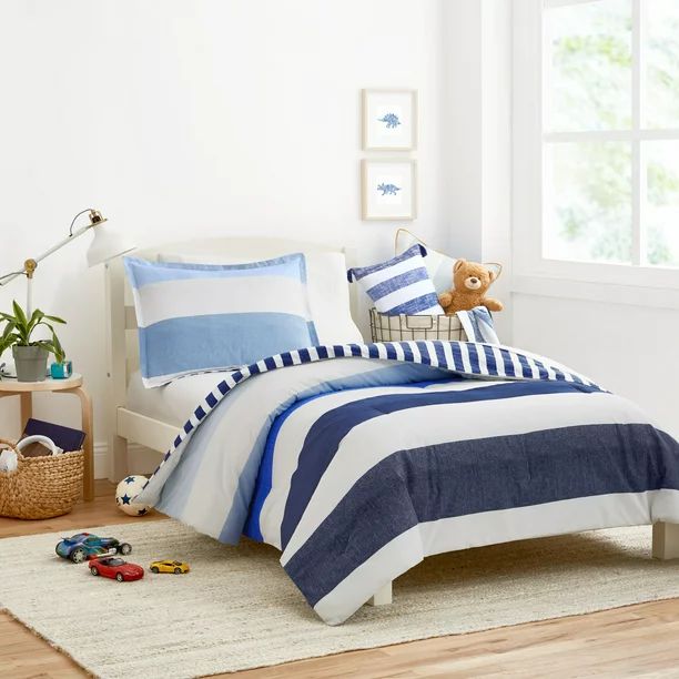 Gap Home Kids Ombre Stripe Reversible Organic Cotton Blend Comforter Set, Full/Queen, Blue, 3-Pie... | Walmart (US)