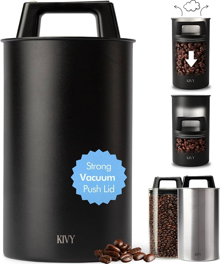 KIVY Vacuum Coffee Canister - Push Lid Preserves Coffee Aroma & Oil - Stainless Steel Airtight Co... | Amazon (US)