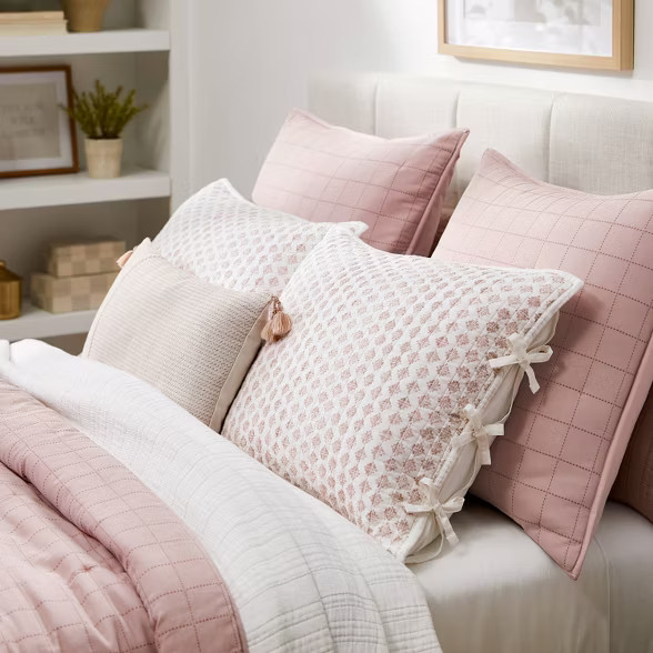 Decorative Border Cotton Slub Wood Block Print Quilt Sham Mauve - Threshold™ designed with Stud... | Target