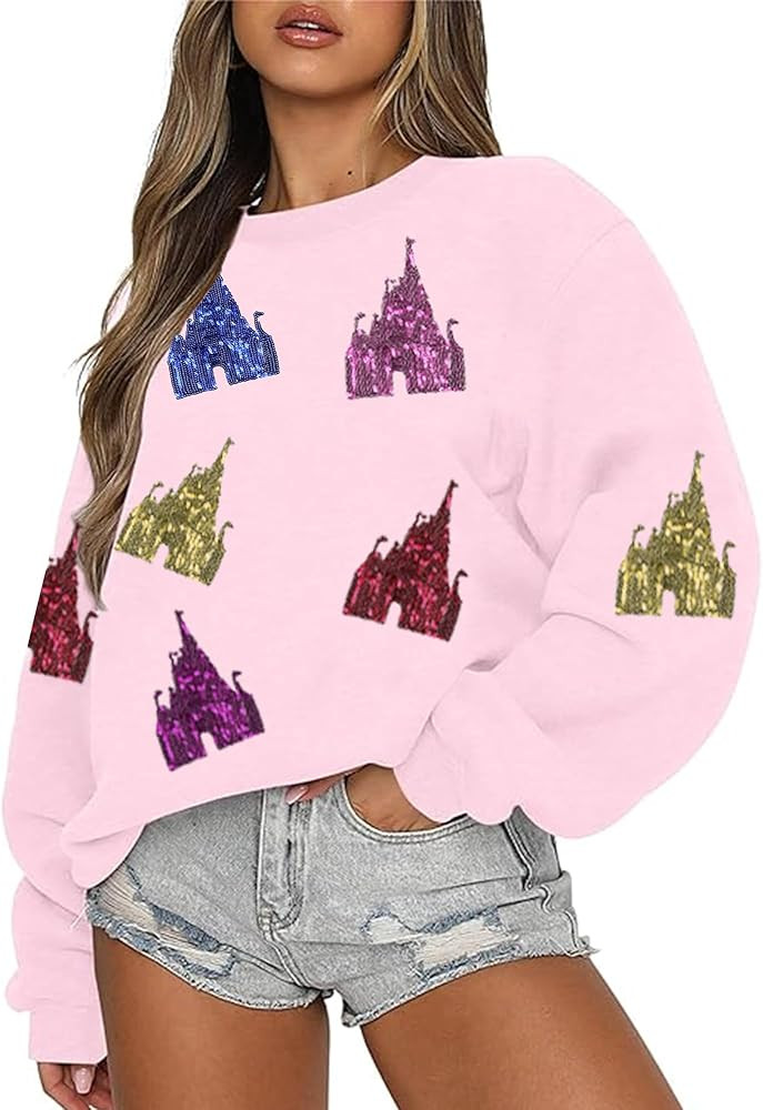 Magic Kingdom Sweatshirt for Women Magical Sweatshirts Colorful Castle Sequins Sweater Vacation L... | Amazon (US)