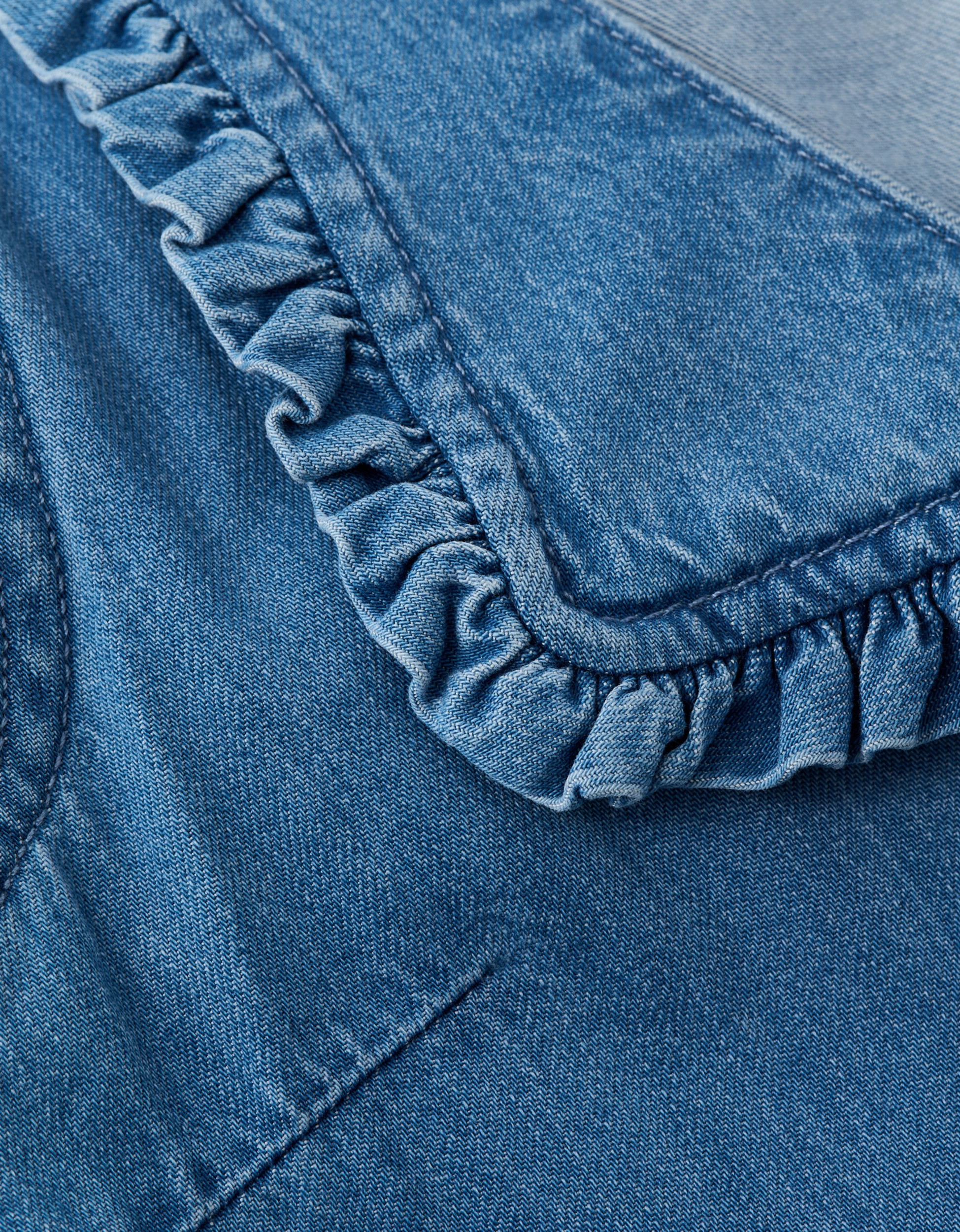 AE Denim Ruffle Pinafore Mini Dress | American Eagle Outfitters (US & CA)