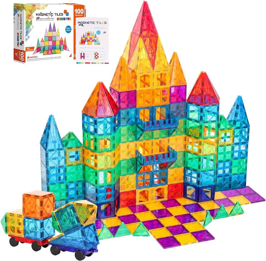 SUNHE YHK 100Pcs Magnetic Tiles Kids Toys STEM Magnet Toys for Toddler Montessori Magnetic Blocks... | Amazon (US)
