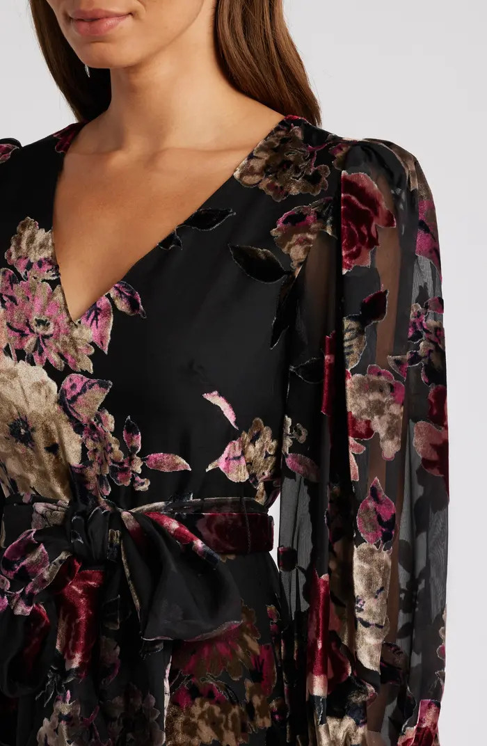 Floral Burnout Long Sleeve High-Low Cocktail Dress | Nordstrom