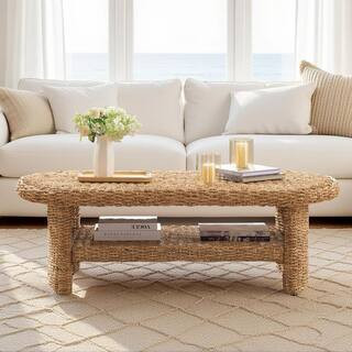 Arburua 51.75 in. Natural Rectangle Rattan Coffee Table | The Home Depot