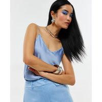 River Island Womens Blue Satin Scallop Trim Cami Top | River Island UK & IE