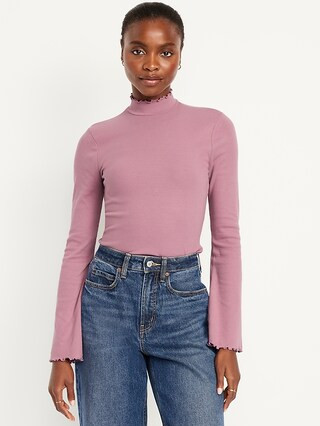 Mock-Neck Lettuce-Edge Rib Top | Old Navy (US)