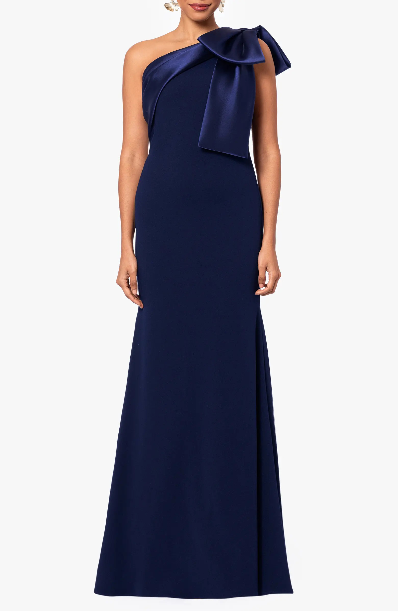 Bow One-Shoulder Crepe Mermaid Gown | Nordstrom