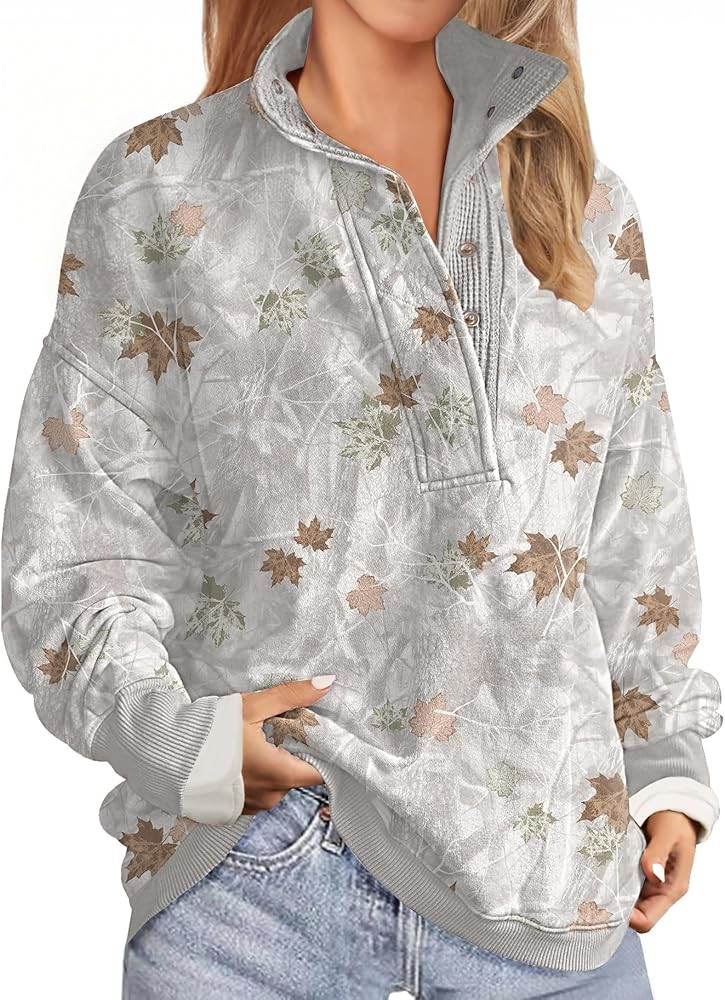 Soesdemo Oversized Sweatshirts for Women No Hood Mock Neck Fleece Lined Waffle Long Sleeve Button... | Amazon (US)