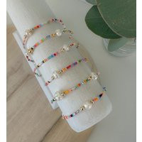 Rainbow Seed Bead Bracelet, Tiny Rainbow Pearl Freshwater Jewelry | Etsy (US)