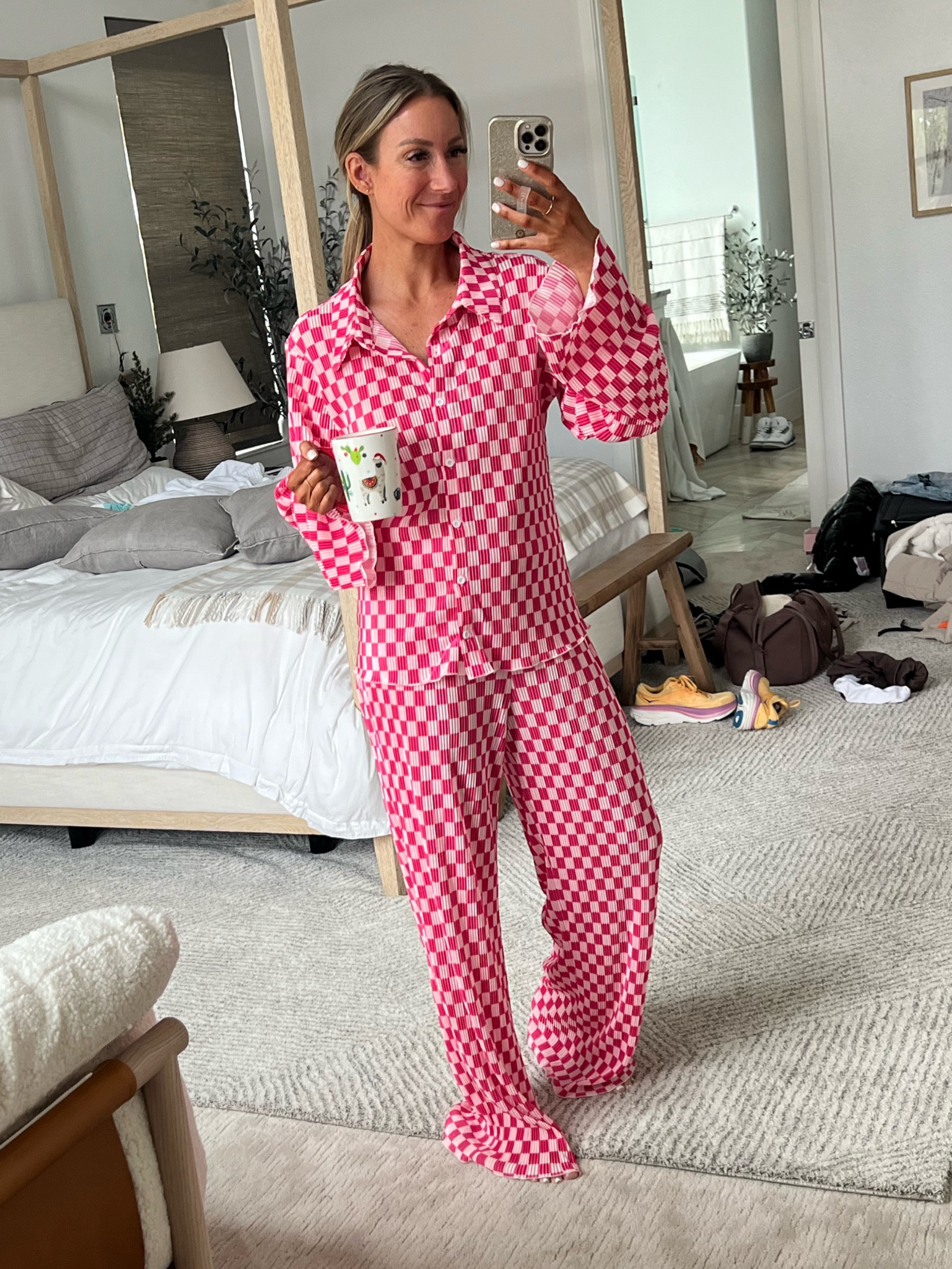 SARAHLIT to save on pjs! Wearing med (sized up for looser fit) valentines, PJs, pink checkered PJs