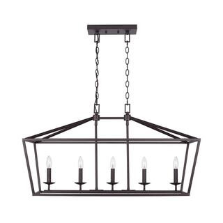 Home Decorators Collection Weyburn 5-Light 36 in. Bronze Caged Farmhouse Linear Island Hanging Ch... | The Home Depot