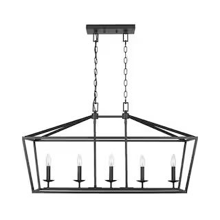Weyburn 5-Light 36 in. Bronze Caged Farmhouse Linear Island Hanging Chandelier for Kitchen | The Home Depot