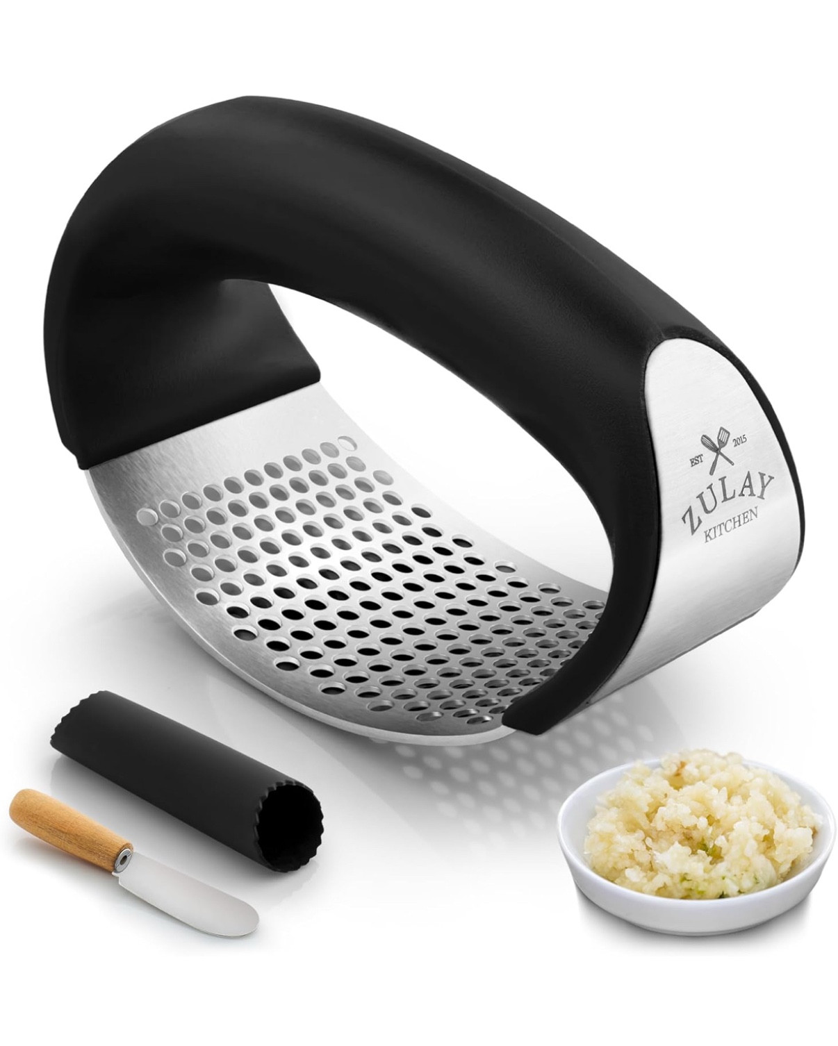 Zulay Stainless Steel Garlic Press Rocker Set - Premium Garlic Mincer Garlic Crusher - New Innovative Garlic Crusher with Peeler and Scraper - Comfortable Grip (Black)

#LTKFindsUnder50 #LTKHome #LTKGiftGuide
