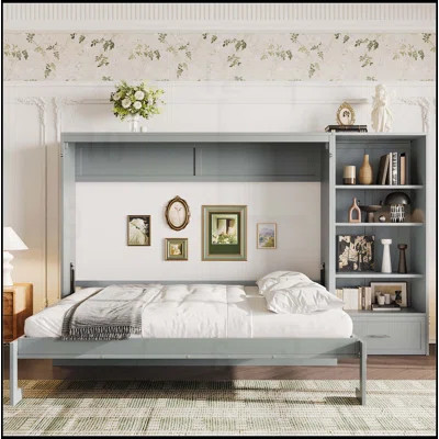 Queen Size Murphy Bed with Height Adjustable Storage, Wall Bed Frame with Drawer for Small Spaces, Gray | Wayfair North America