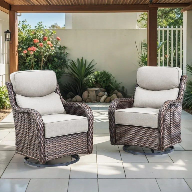 Opohoro Outdoor Swivel Rocker Patio Chairs Set of 2, with 6 inch Thick Cushions, Wicker Outdoor S... | Walmart (US)