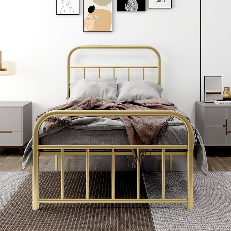 Twin Metal Platform Bed Frame with Vintage Headboard Footboard Extra Strong Support No Box Spring... | Amazon (US)