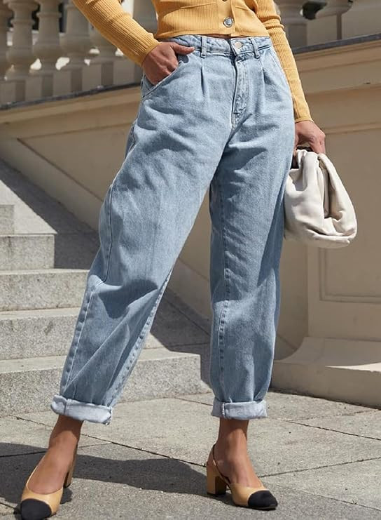 EVALESS Women's High Waisted Baggy Boyfriend Barrel Jeans | Amazon (US)