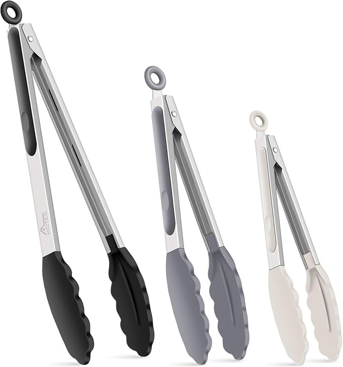 HOTEC Premium Stainless Steel Locking Kitchen Tongs with Silicon Tips, Set of 3-7", 9" and 12" (B... | Amazon (US)