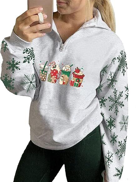 Womens 1/4 Zip Pullover Sweatshirt, Loose Casual Quarter-Zip Pullover Hoodie for Women | Amazon (US)