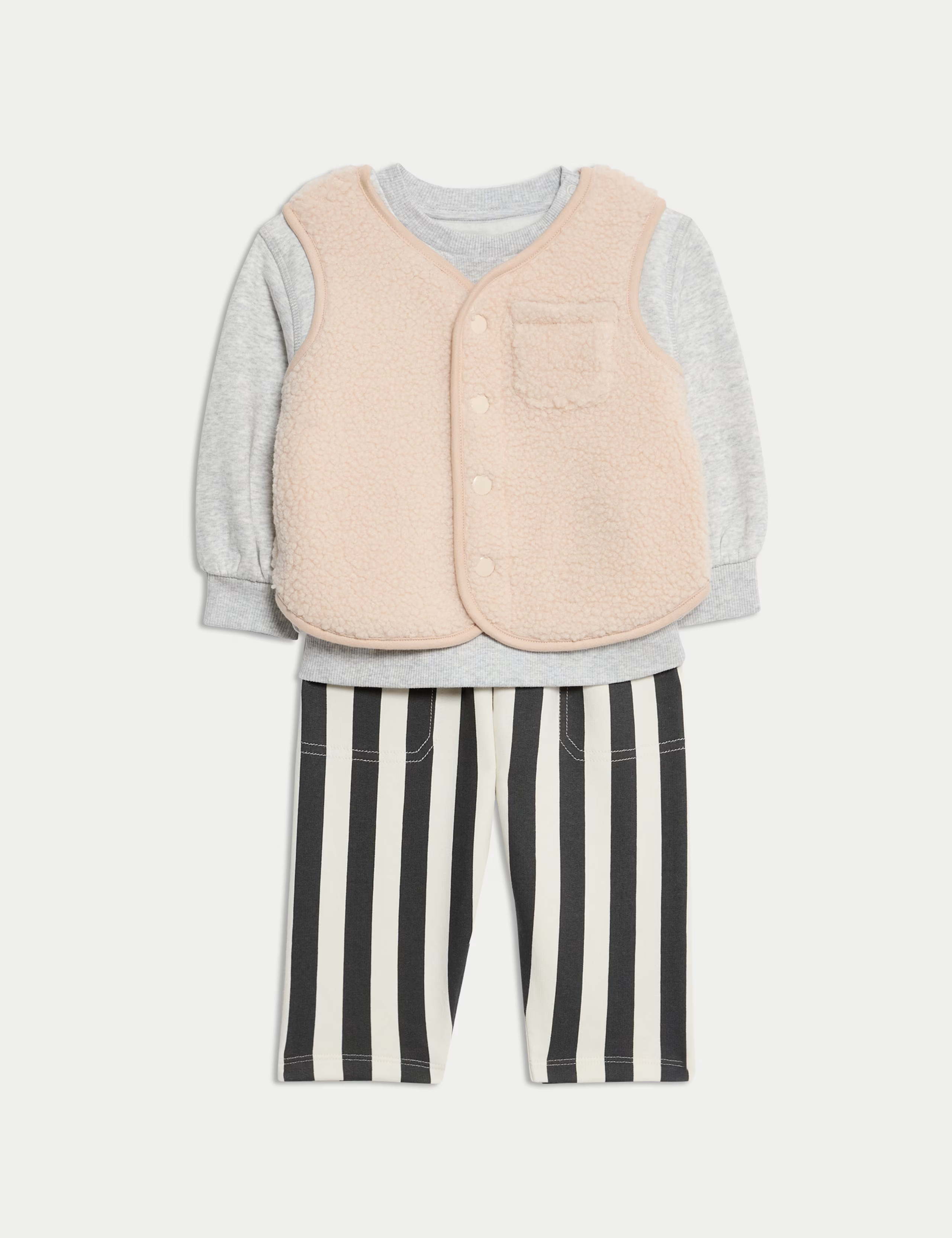 3pc Sweatshirt Striped Joggers Borg Gilet Outfit (0 Mths-3 Yrs) | Marks & Spencer (UK)