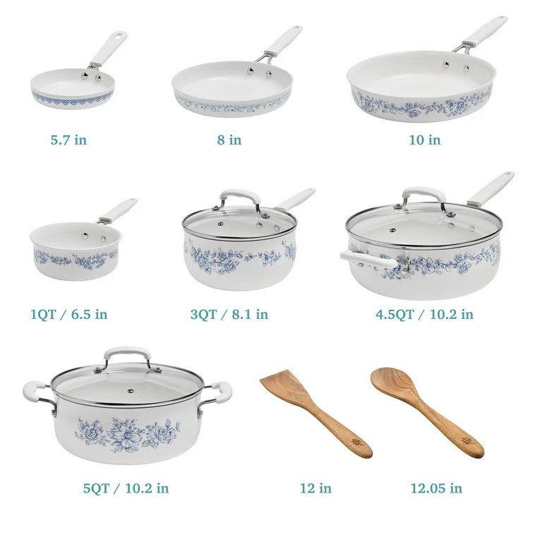 The Pioneer Woman 12-Piece Classic Ceramic Cookware Set, Agatha Blue | Walmart (US)