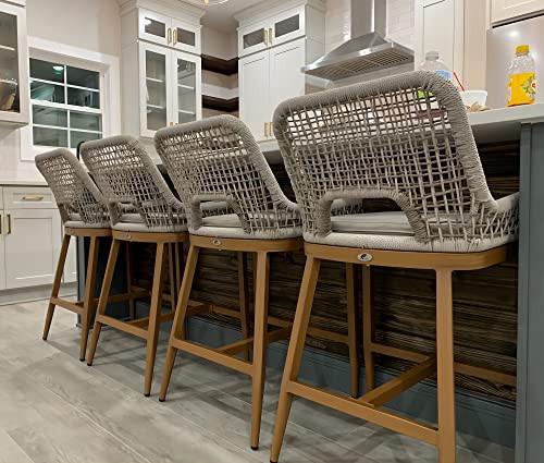 PURPLE LEAF Counter Height Bar Stools Set of 4 Rattan Chair Boho Aluminum Woven Counter Stools with Back and Footrest Modern Patio Seating 24.8 Inches Outdoor Barstools | Amazon (US)